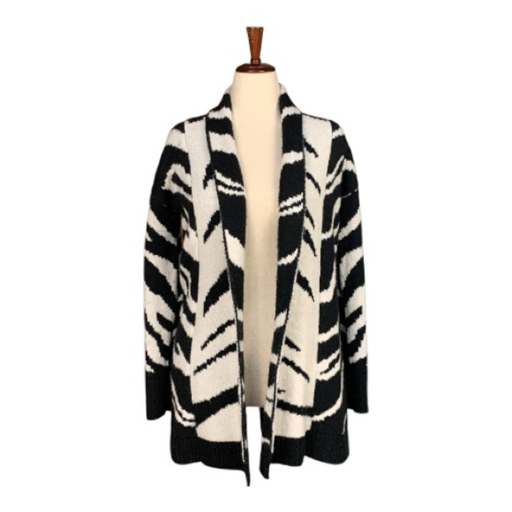 Express Black White Zebra Patterned Women's Cardigan Sweater Wool Blend Size XS